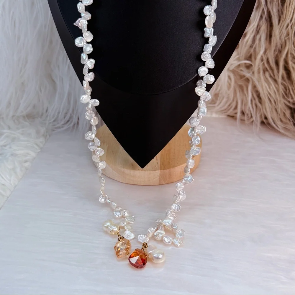 Vintage Freshwater Pearl Crystal Lariat Necklace